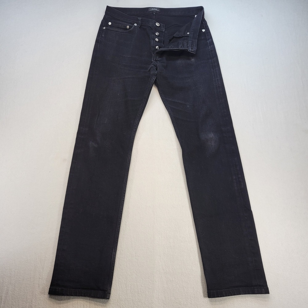 A.P.C. Jean New Standard Mens 31 Black Slim Straight Stretch Button Fly Denim
